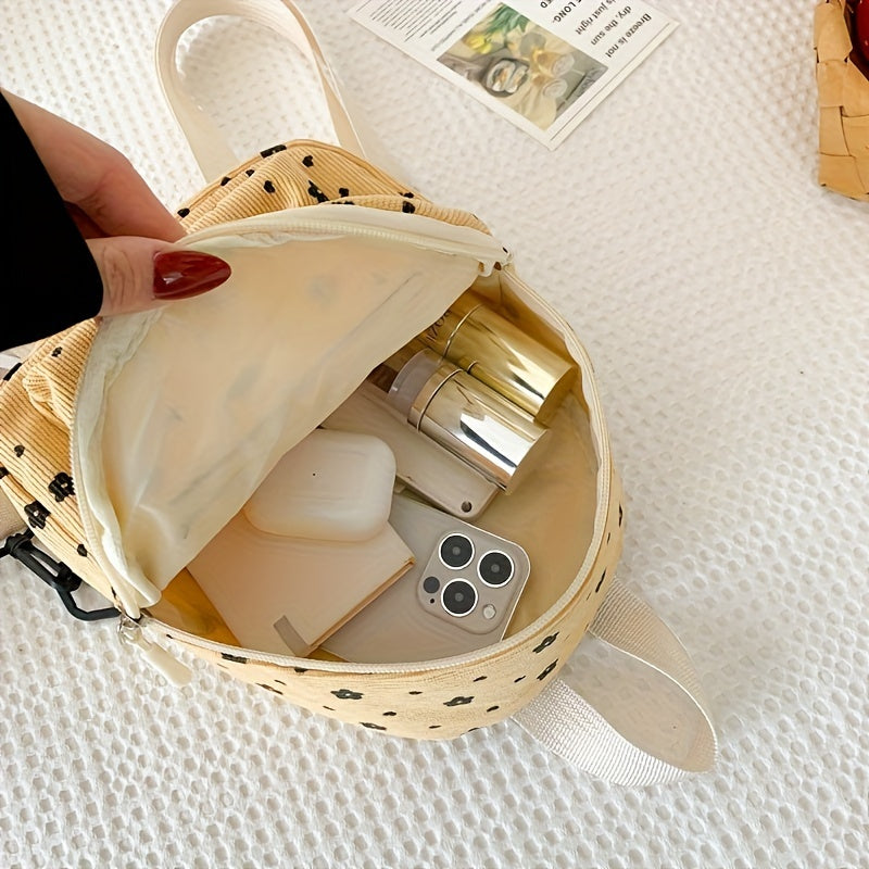 Zarif Mini Gul Ruxsatnomasi - Korduroy, Moslashuvchan Tasmalar, Zip Yopilishi | Ayollar uchun tasodifiy rucksack