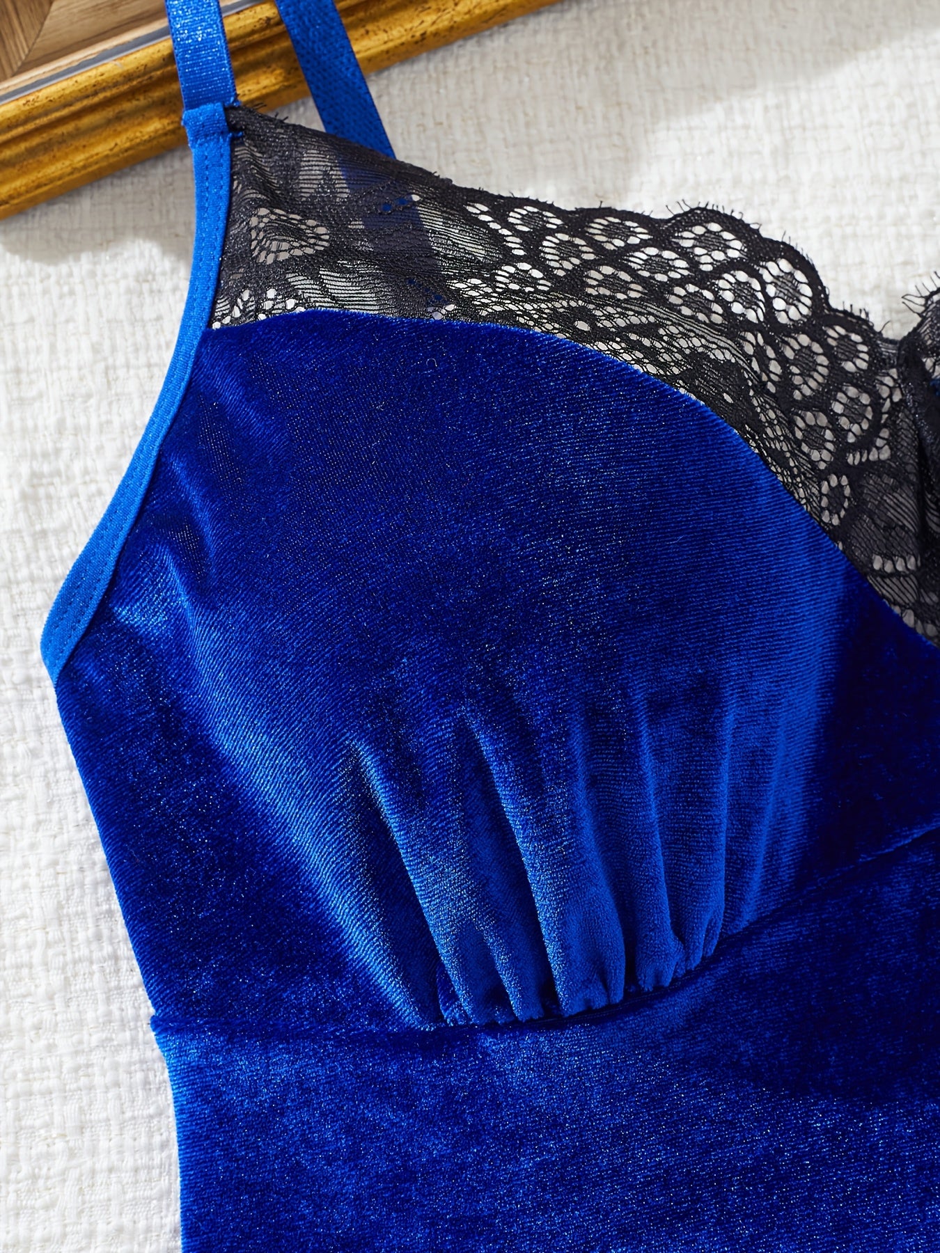 Velvet Open-Crotch Bodysuit for Women Backless V-Neck Lingerie