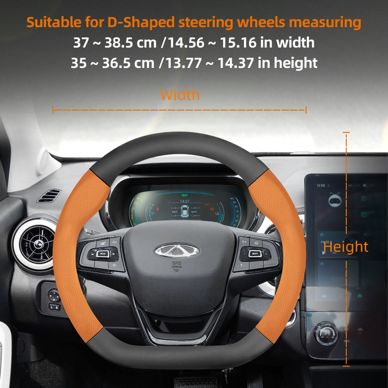 Leather Steering Wheel Cover Carbon Fiber Textured Breathable Black Burgundy Mocha Orange