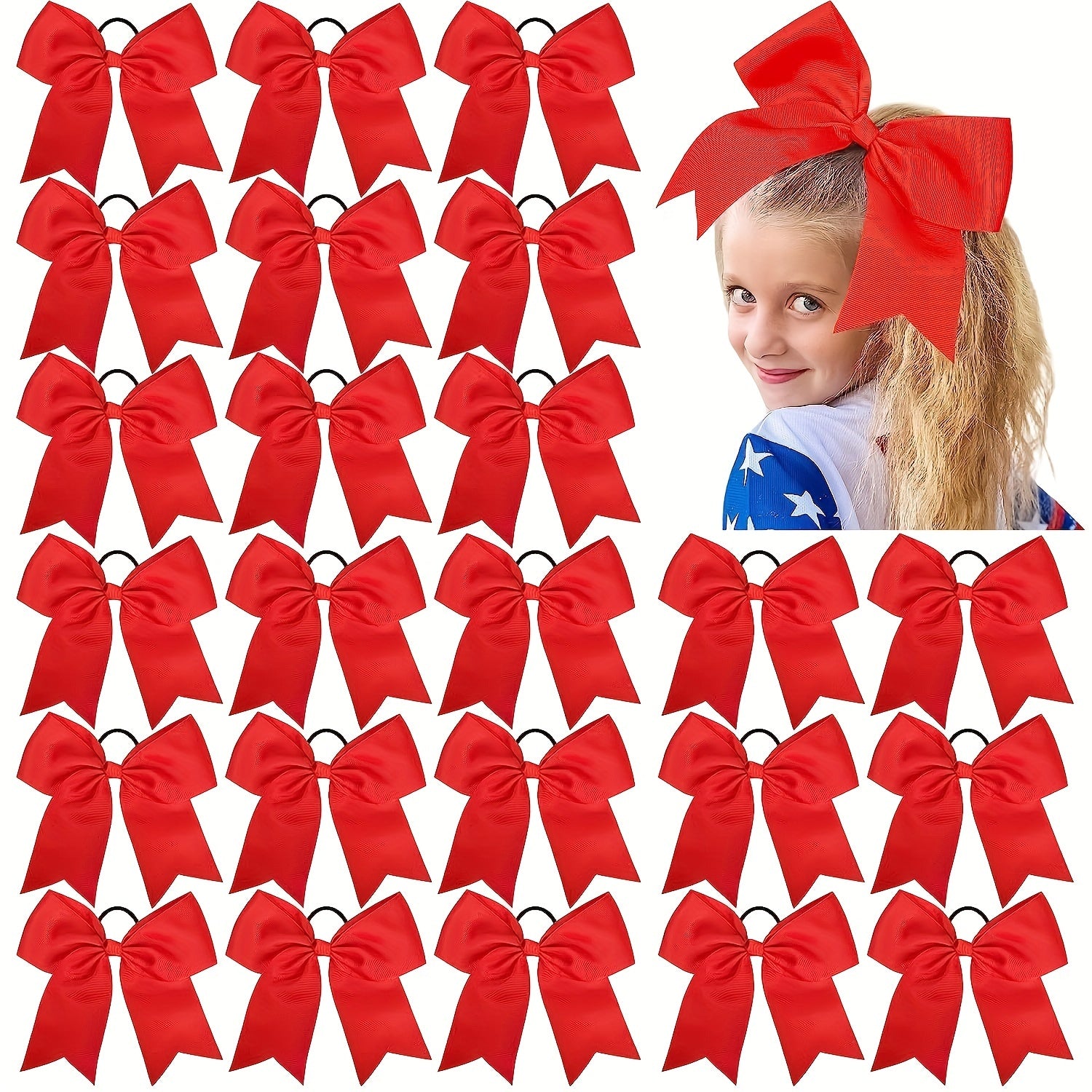 Set of 24 Bohemian-Style Cheer Bows with Black Elastic Ties for Girls