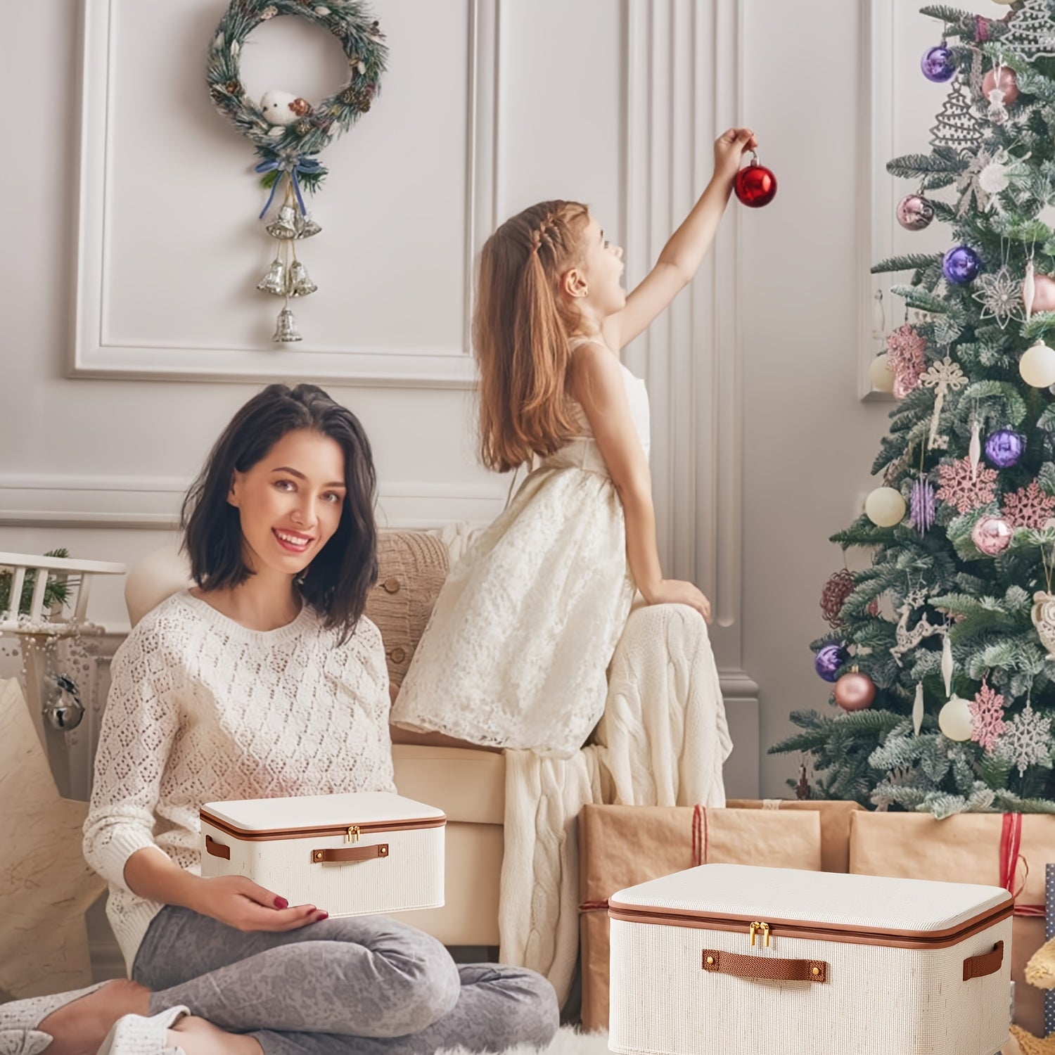 Champagne Fabric Storage Box with Lid Zipper Organizer for Clothes and Blankets Under Bed Dustproof Portable