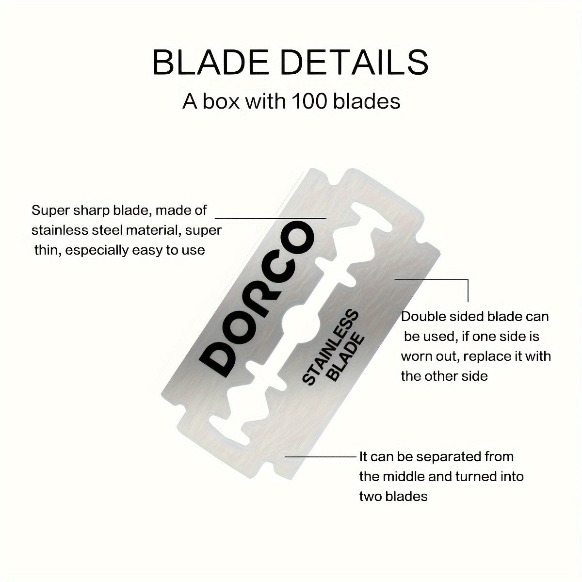 100 Pcs Stainless Steel Double-Sided Blades for Beard Trimming