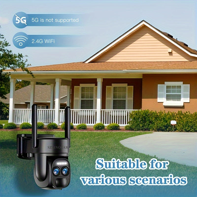 Outdoor Solar Security Camera with Dual Lens WiFi Night Vision Two-Way Audio Motion Detection