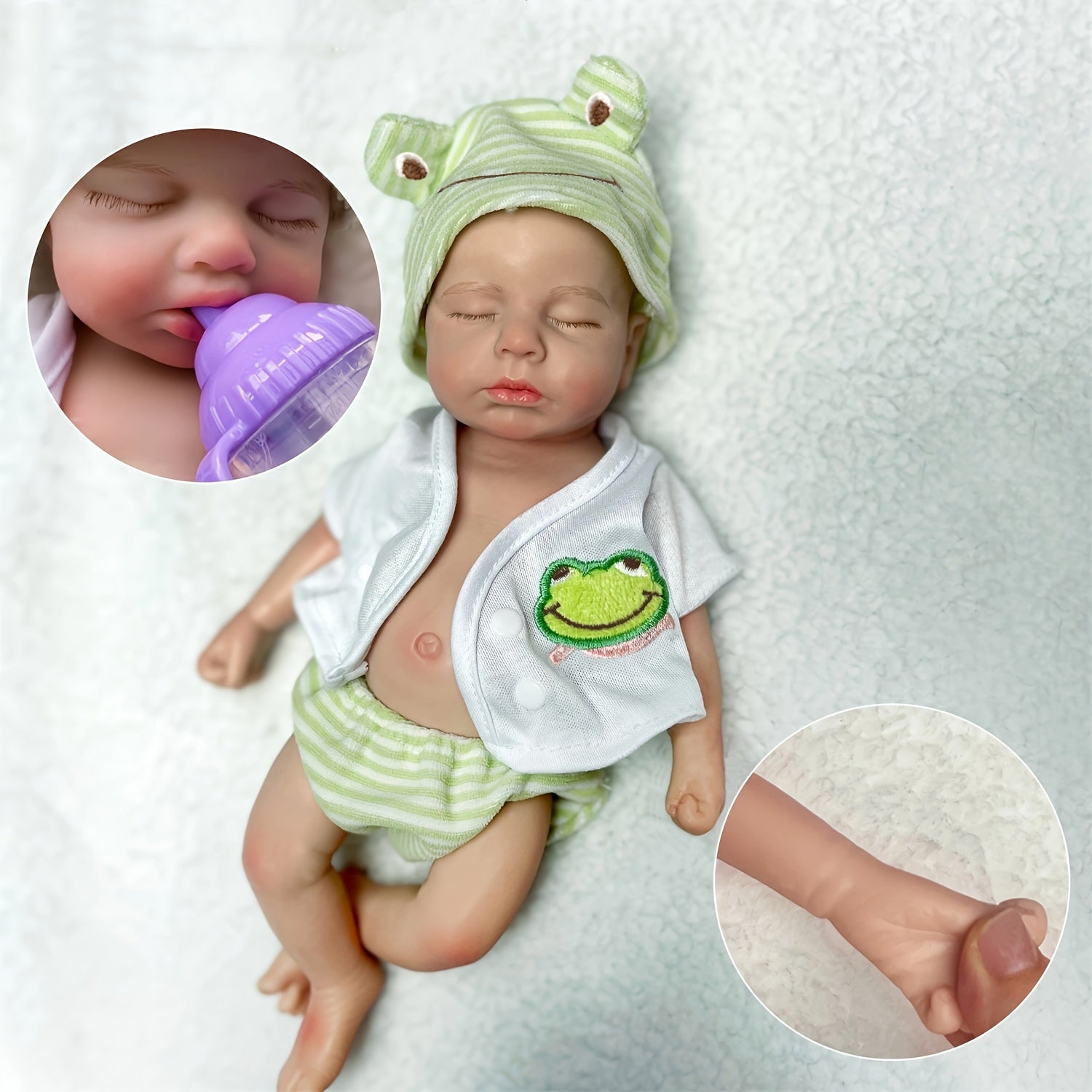 Reborn Doll 33cm Silicone Waterproof Openable Mouth Feeding Accessory Pink Outfit for Kids