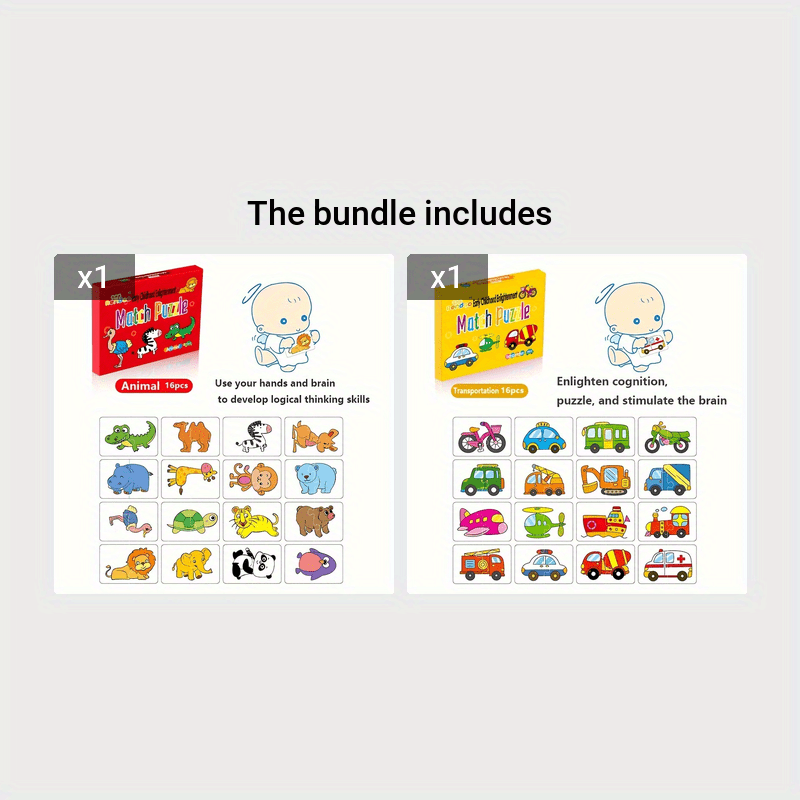 32 piezas de tarjetas de memoria con temática de animales y frutas para niños de 3 a 8 años