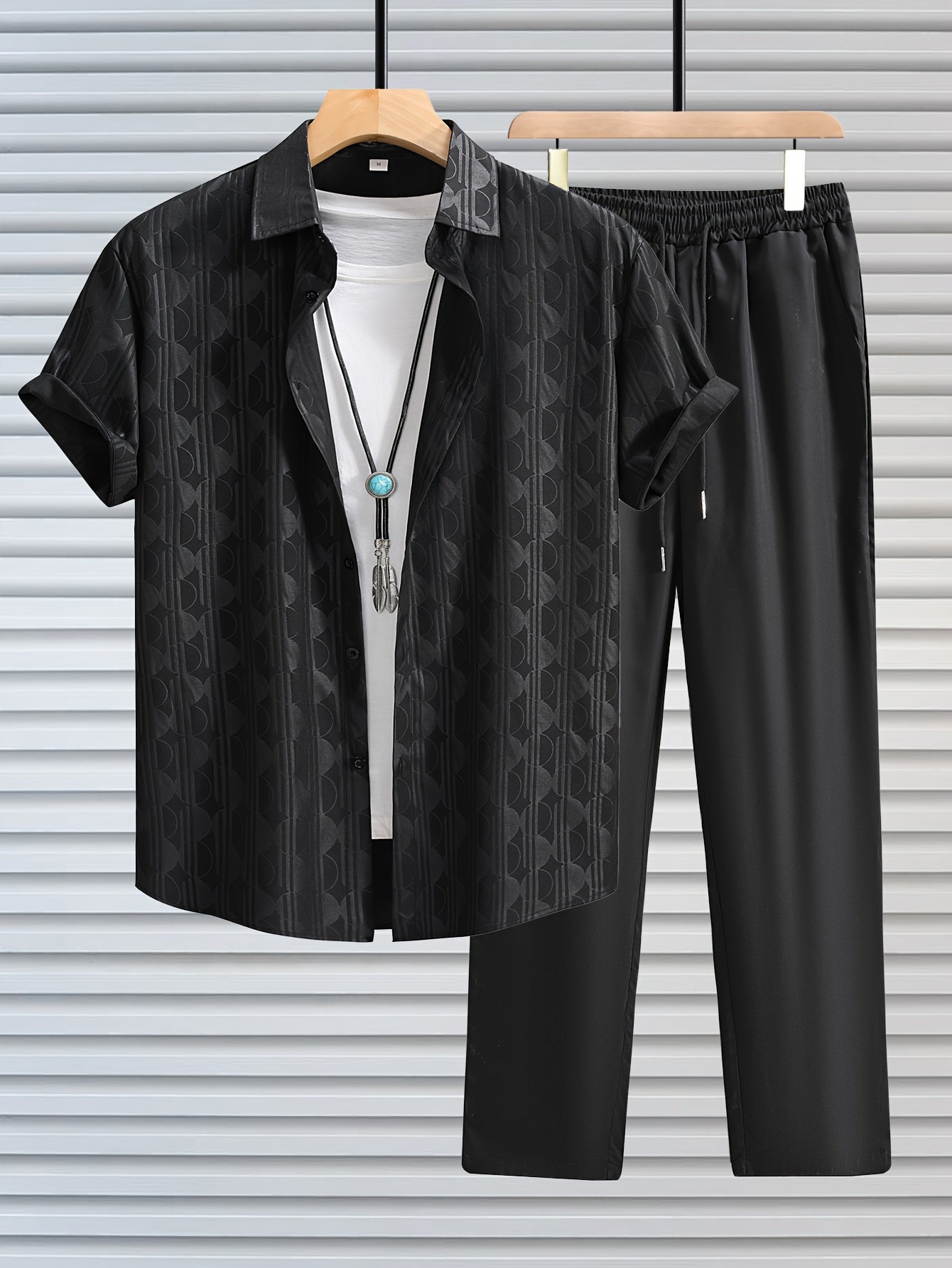 Men's Summer Casual Floral Print Outfit Short Sleeve Shirt and Drawstring Pants