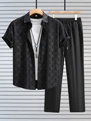 Men's Summer Casual Floral Print Outfit Short Sleeve Shirt and Drawstring Pants