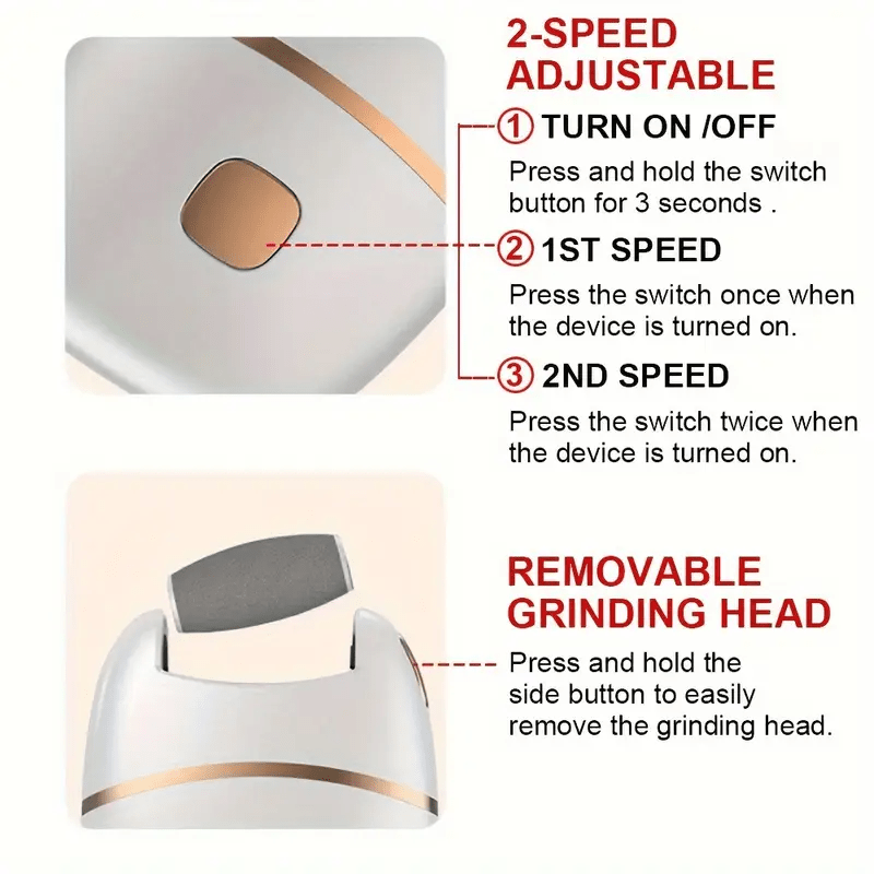 Rechargeable Electric Foot Massager with 2 Interchangeable Heads for Exfoliation and Scrubbing for Men and Women