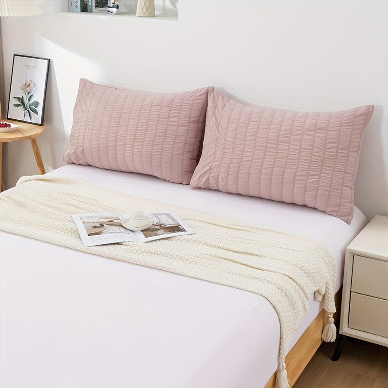 Set Of 2 Polyester Pillowcases 50x70cm Bubble Gauze Cutwork Skin-Friendly