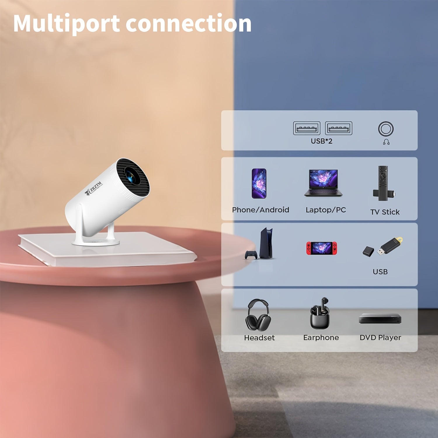 Intelligent Projector 1280x720P 180° Projection Home Cinema Camping Office