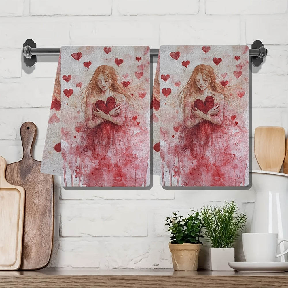 Set of 2 Ultra Soft Kitchen Towels Valentine’s Day Goddess Design 16x24 Inches Highly Absorbent