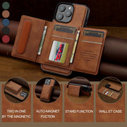 Funda de teléfono de cuero sintético desmontable para iPhone 11-16 con ranuras para tarjetas y carga inalámbrica magnética