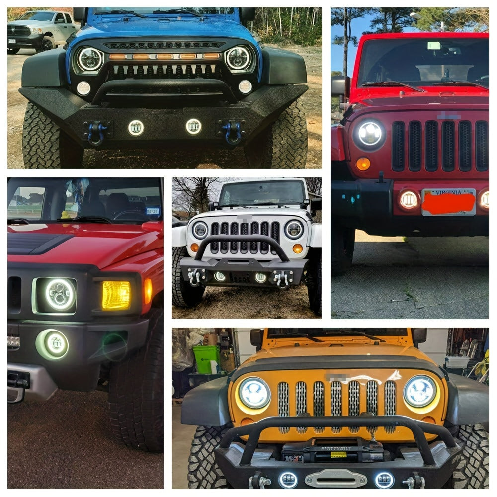 17.78 cm Round LED Headlight 4-Bulb Dual-Color Angel Eye 12V 3000+ Lumens Off-Road Vehicle