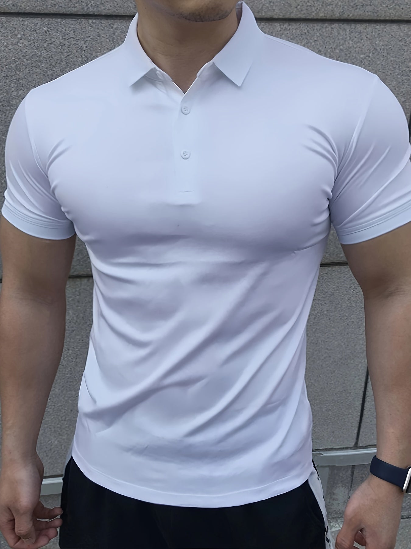 Camiseta atlética para hombre, poliéster, ajuste ajustado, verano, transpirable, secado rápido, cuello casual