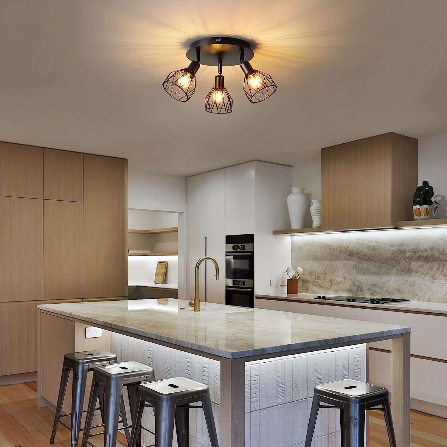 Black Metal Ceiling Light Fixture with Rotating Geometric Shades for Kitchen Dining Porch Hallway