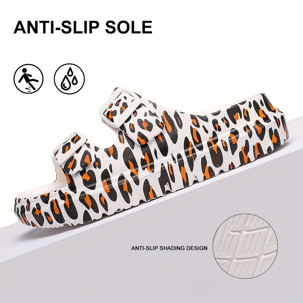 Women's Breathable Leopard Print Slide Sandals with Adjustable Buckles