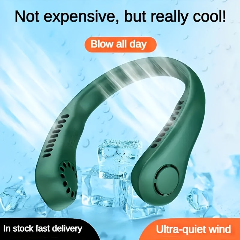 Portable USB rechargeable neck fan with long-lasting battery for home office outdoor use