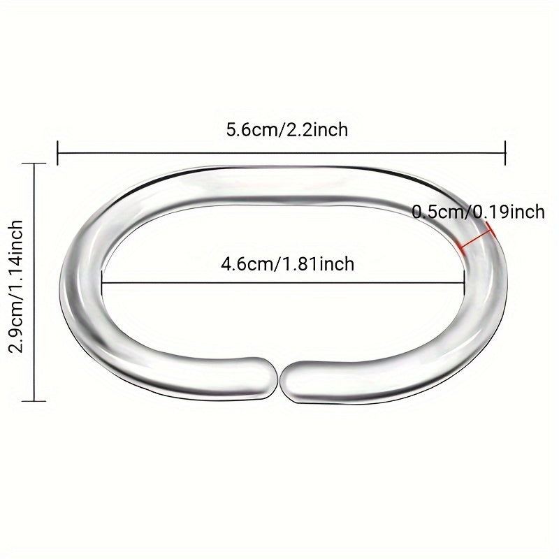 12 Durable Transparent Plastic Shower Curtain Hooks C-Shaped Space-Saving