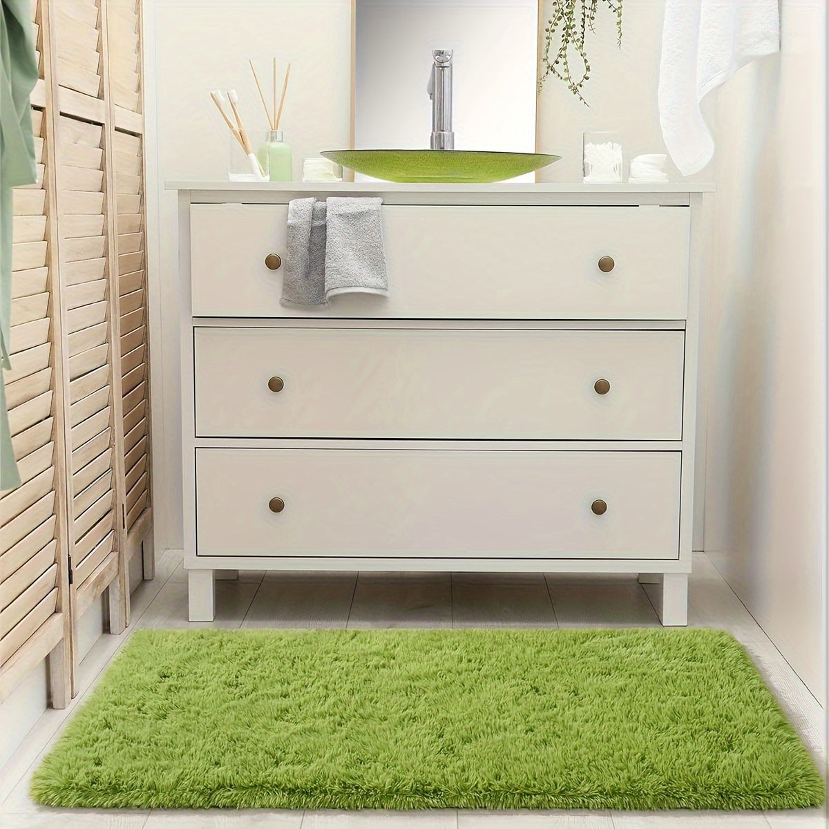 Green Plush Area Rug Non-Slip Stain-Resistant Polyester for Living Room Bedroom Kitchen