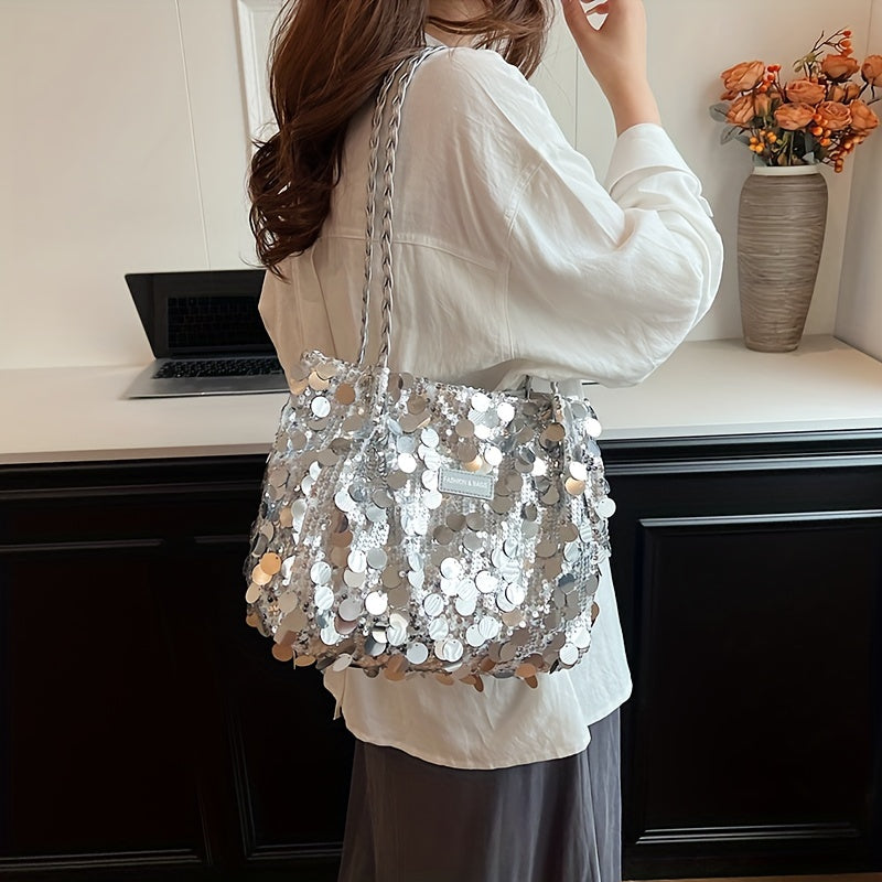 Summer Hot Bag with Large Capacity Crossbody Shoulder Bag Black Silver Grey Fabric