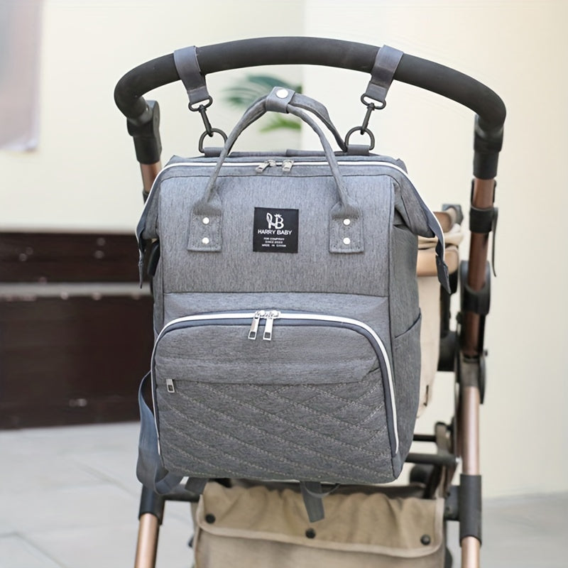 Large Waterproof Grey Mommy Backpack with Bottle Warmer and Utility Pockets