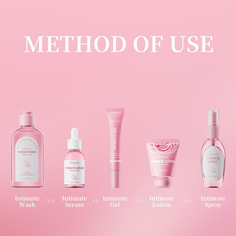 KORMESIC 5-dona Ayollar uchun Gigiya To'plami, Aloe va Niatsinamid bilan, Barcha Teri Turlari uchun Gippoallergen, Tozalash va Namlantiruvchi Mahsulotlarni O'z Ichiga Oladi, Sovg'a Qutisida.