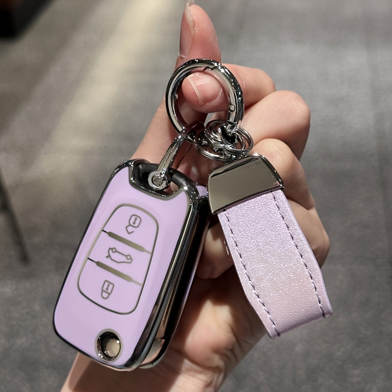 Pink TPU Key Fob Cover with Keychain Lanyard for Car Key Protection