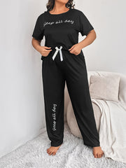 Women Plus Size Pajama Set Cotton Short Sleeve T-Shirt and Pants Home Wear