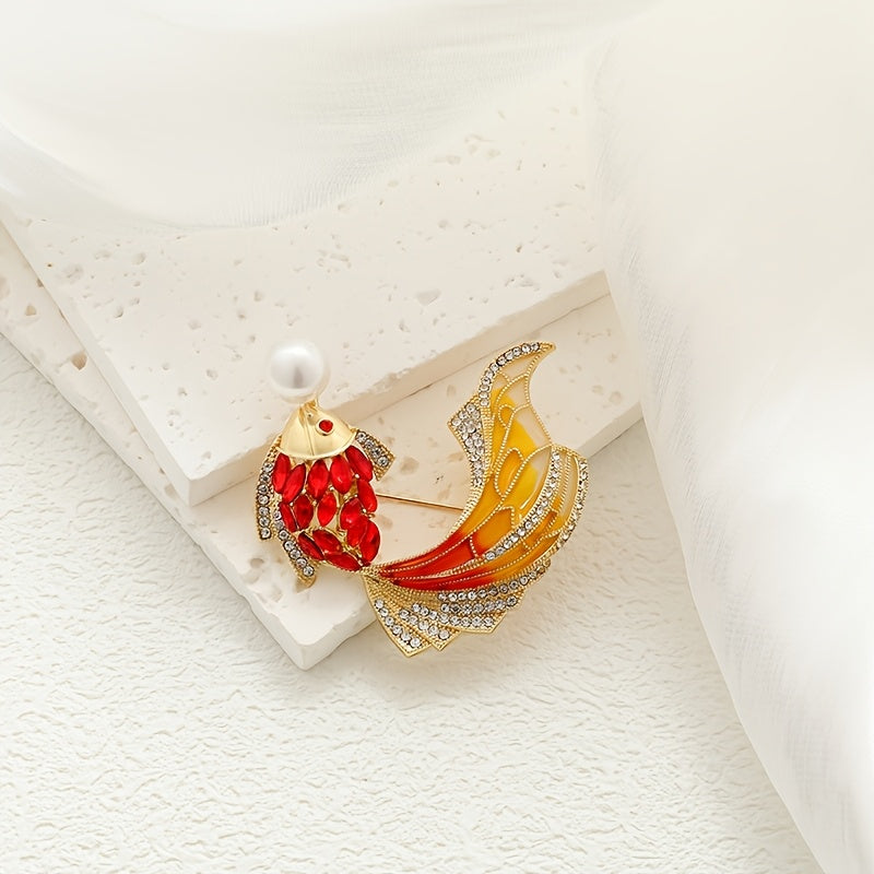 Enamel Brooch Pin Red Koi Fish Animal-Themed Jewelry for Coats and Sweaters