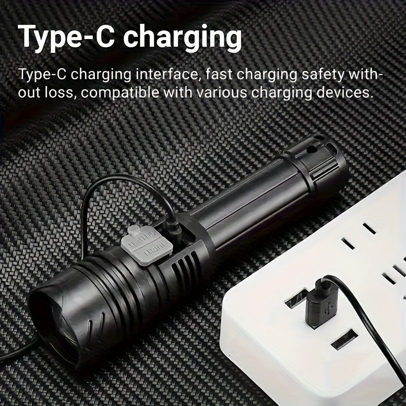 Raqamli ko'rsatkichli taktik chiroq, qayta zaryadlanadigan batareya, USB orqali zaryadlash, 350-500 lumen, 200-500m masofa, metall qoplama, ABS material, ochiq joyda foydalanish uchun chiroq.