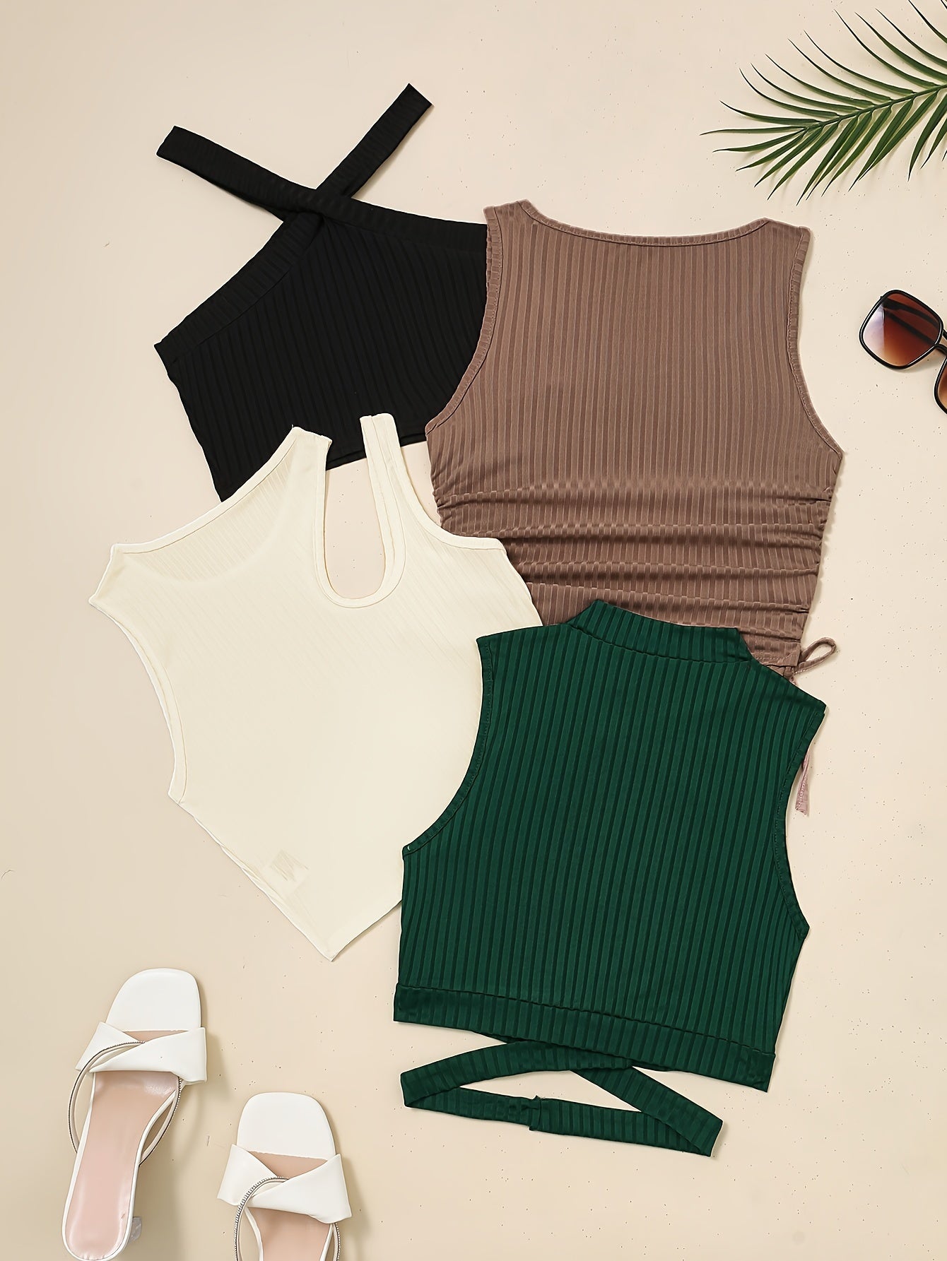 Women’s Ribbed Sleeveless Crop Top Pack Solid Knit Summer Elasticity