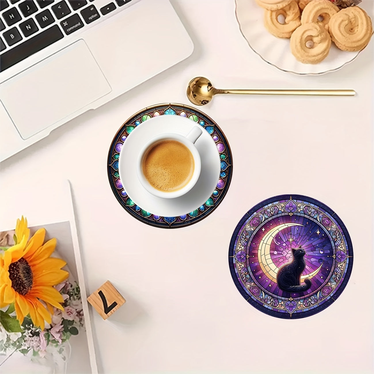 6 Pack Cat Wooden Coasters Heat-Resistant Anti-Scald Kitchen Dining Decor