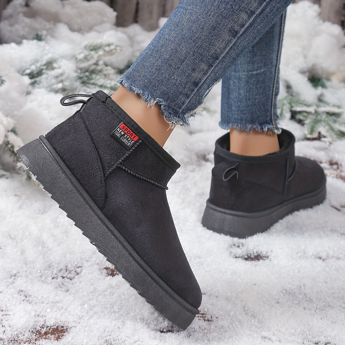 Женские зимние снегоступы с тёплой тканевой подкладкой, низкий каблук, прочные для улицы