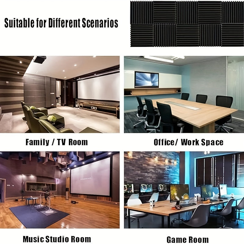 Juego de 12 paneles de espuma acústica negra de 2.54cm x 30.48cm para absorción de sonido y reducción de reverberación