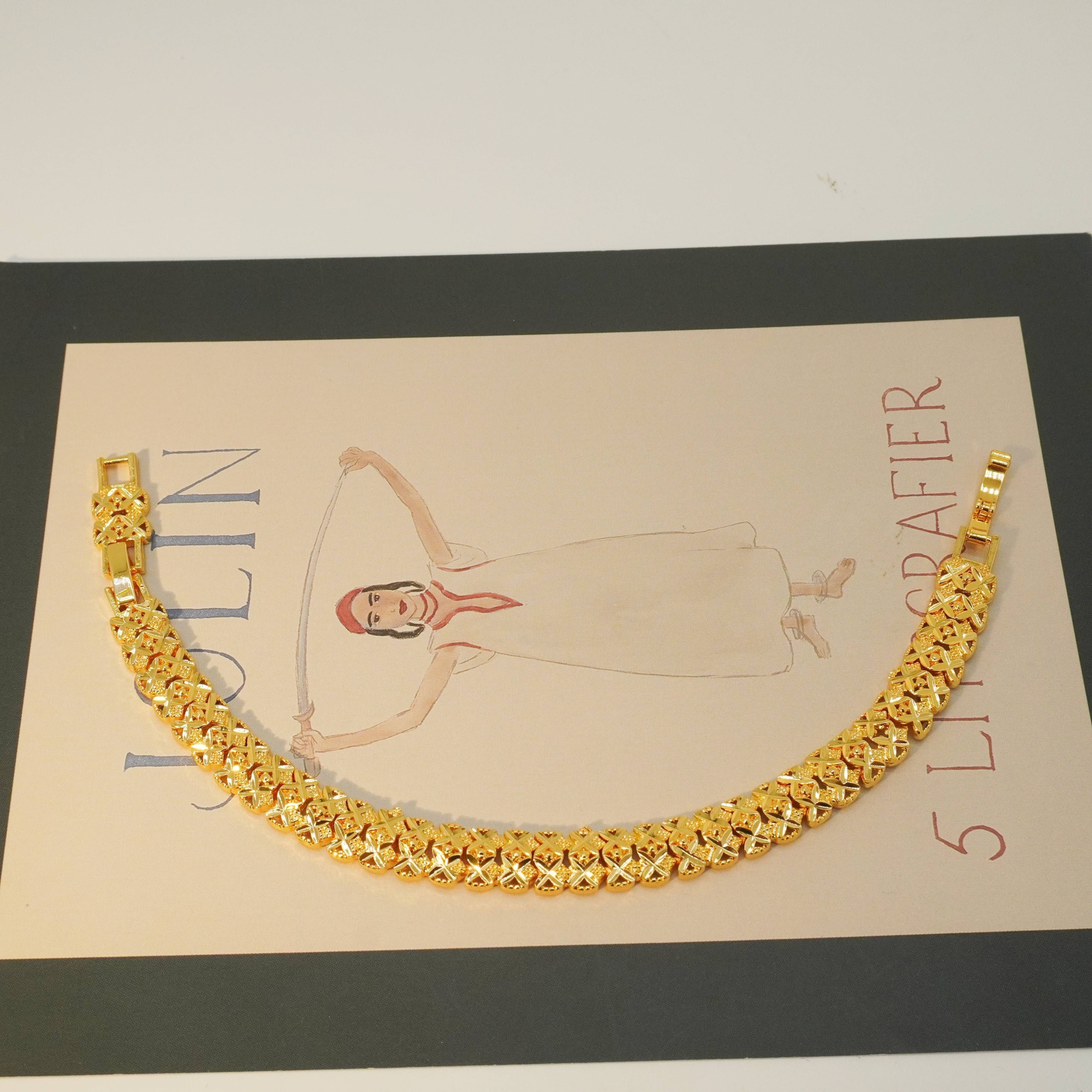 Women’s Heart-Themed Arab Style Copper Charm Bracelet 24K Gold Plated Daily Wear Gift