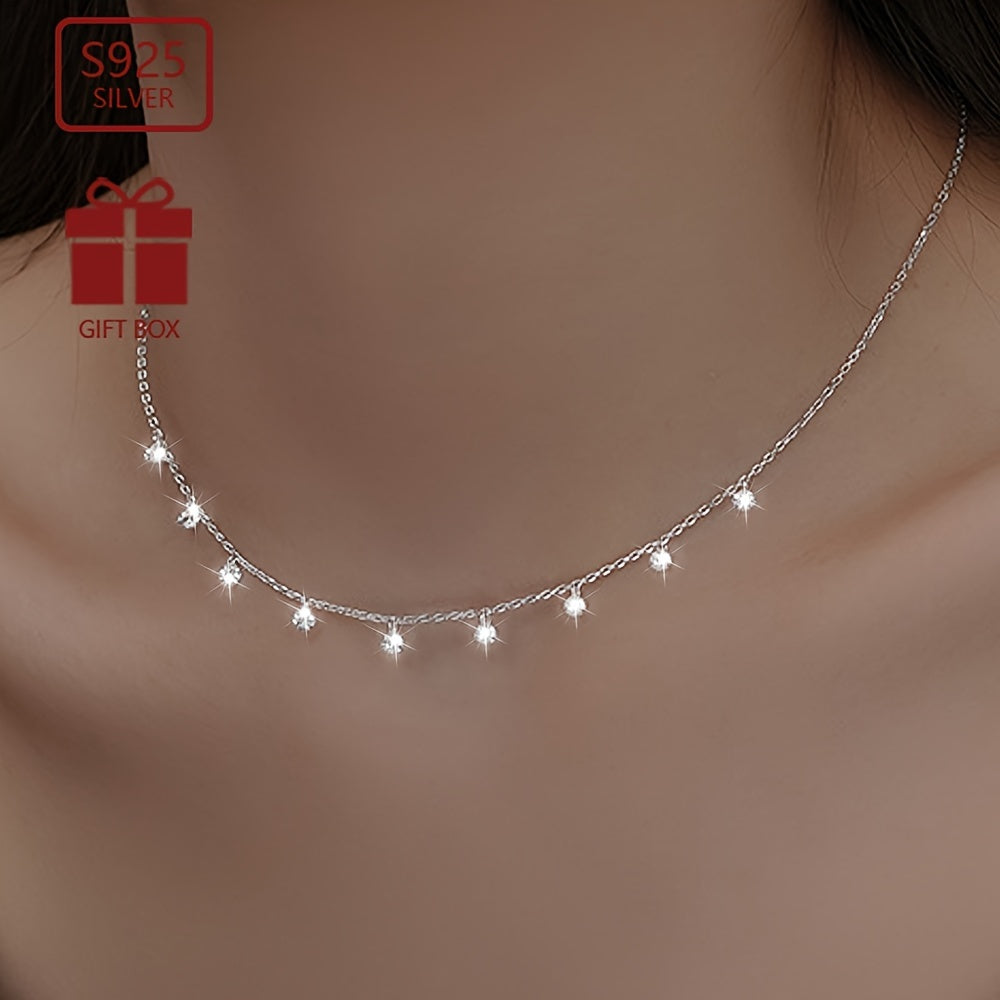 Women's Silver Necklace with Zirconia Inlays, Lightweight and Hypoallergenic
