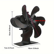 Durable Aluminum Stove Fan Black 6-Blade Quiet Energy-Efficient Home Heating