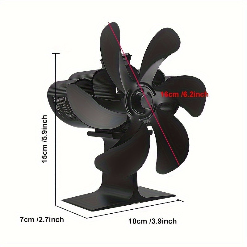Durable Aluminum Stove Fan Black 6-Blade Quiet Energy-Efficient Home Heating