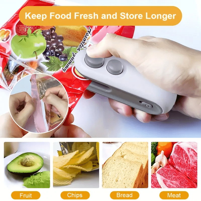 Handheld USB Rechargeable Snack Bag Sealer with Cutter White Food Storage Tool