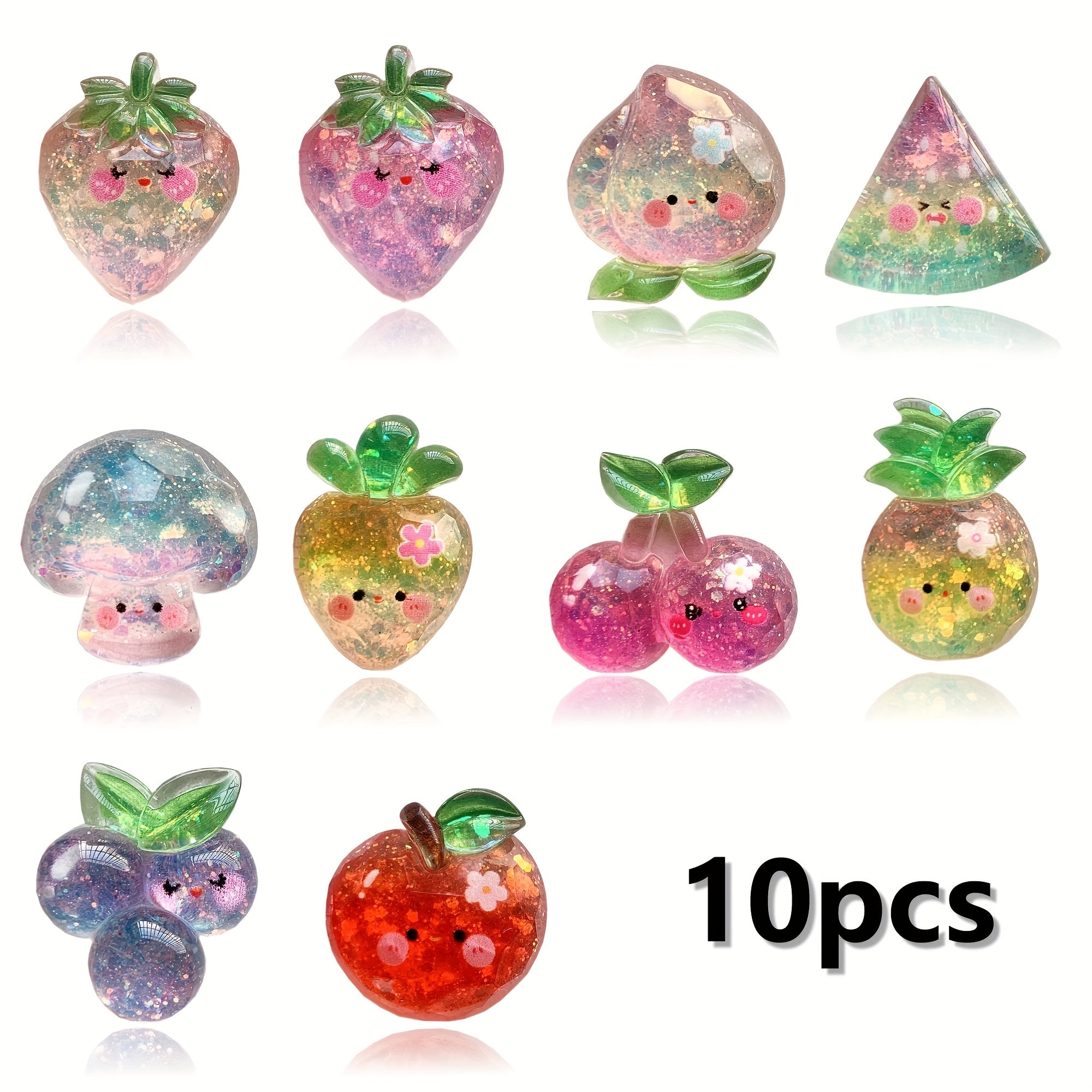 10Pcs Resin Glitter Fruit Shoe Charms for Sandals and Slippers