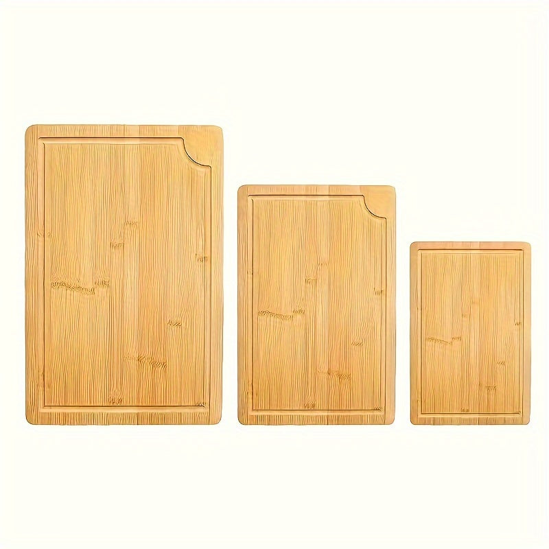 Set of 3 Bamboo Cutting Boards with Juice Grooves, Durable, Easy Handle
