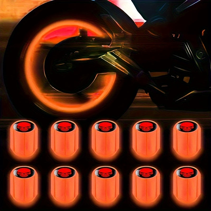 16pcs Fluorescent Skull Tire Valve Caps Glow-in-Dark Red for Cars Bicycles Trucks