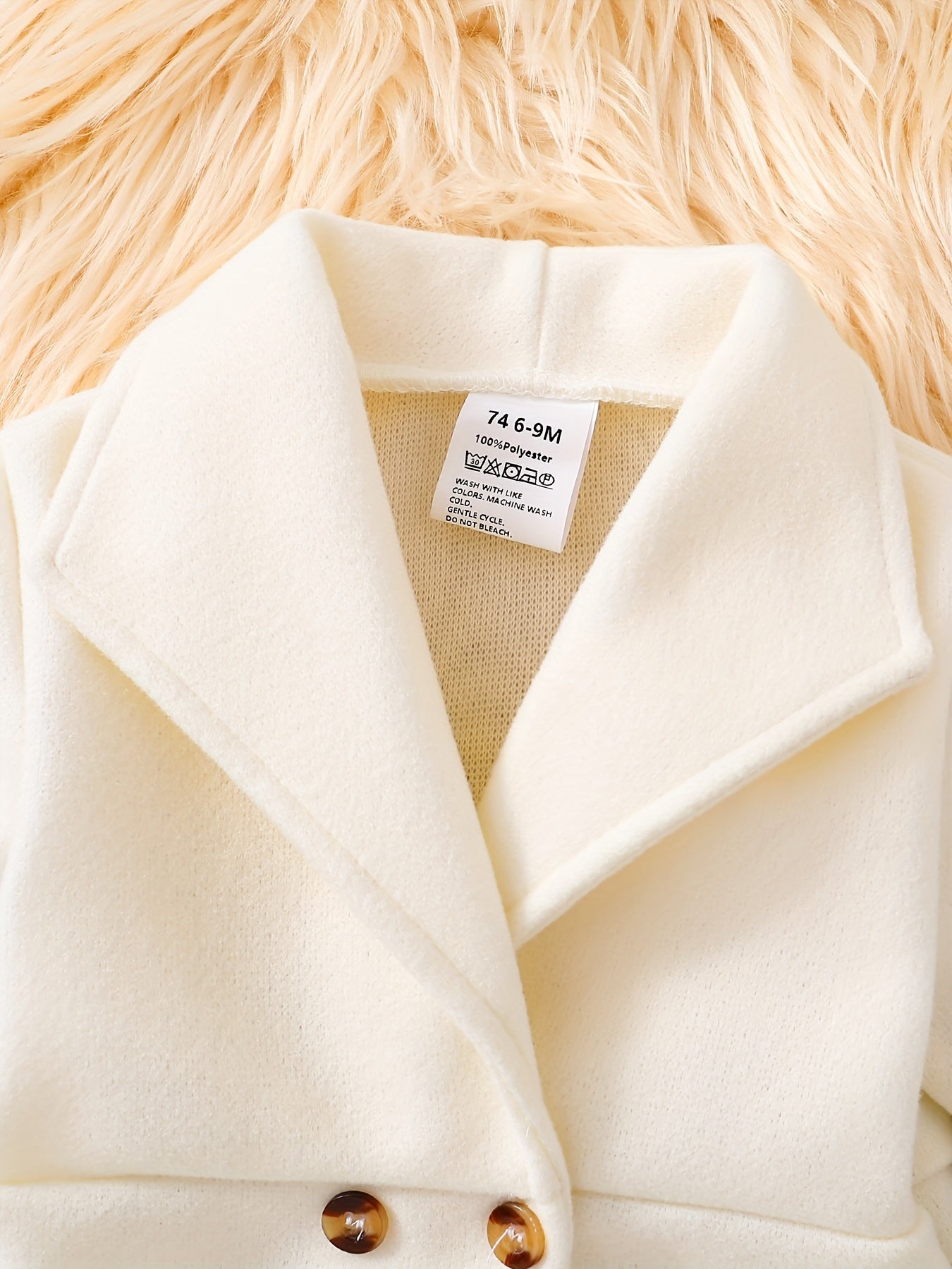 Girls Winter Coat with Faux Fur Trim Plush Lining Lapel Collar Solid Color