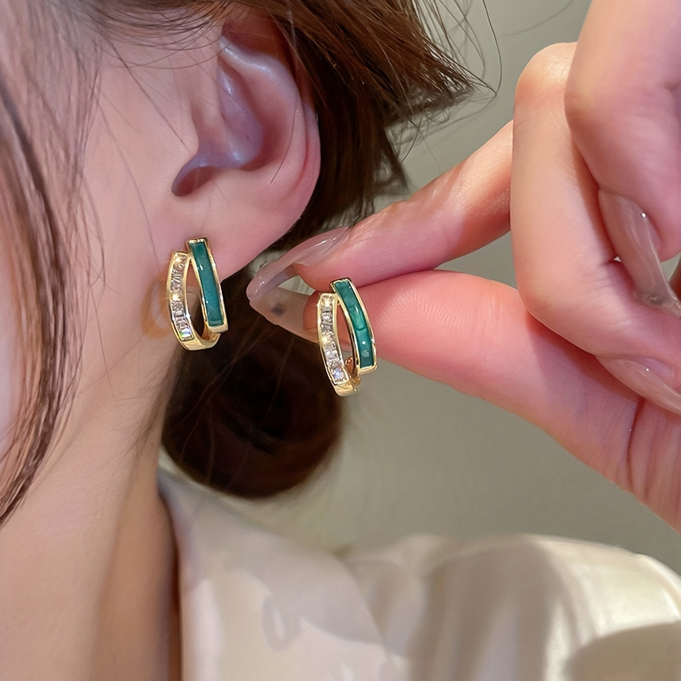 Women's Double Layer C-Shaped Stud Earrings 18K Gold Plated Silver Zirconia