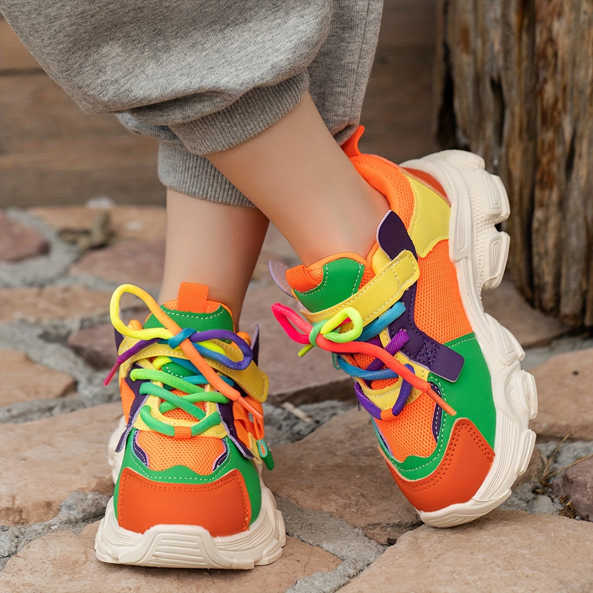 Kids Breathable Athletic Sneakers with Non-Slip Soles and Hook-and-Loop Closure for Spring and Fall