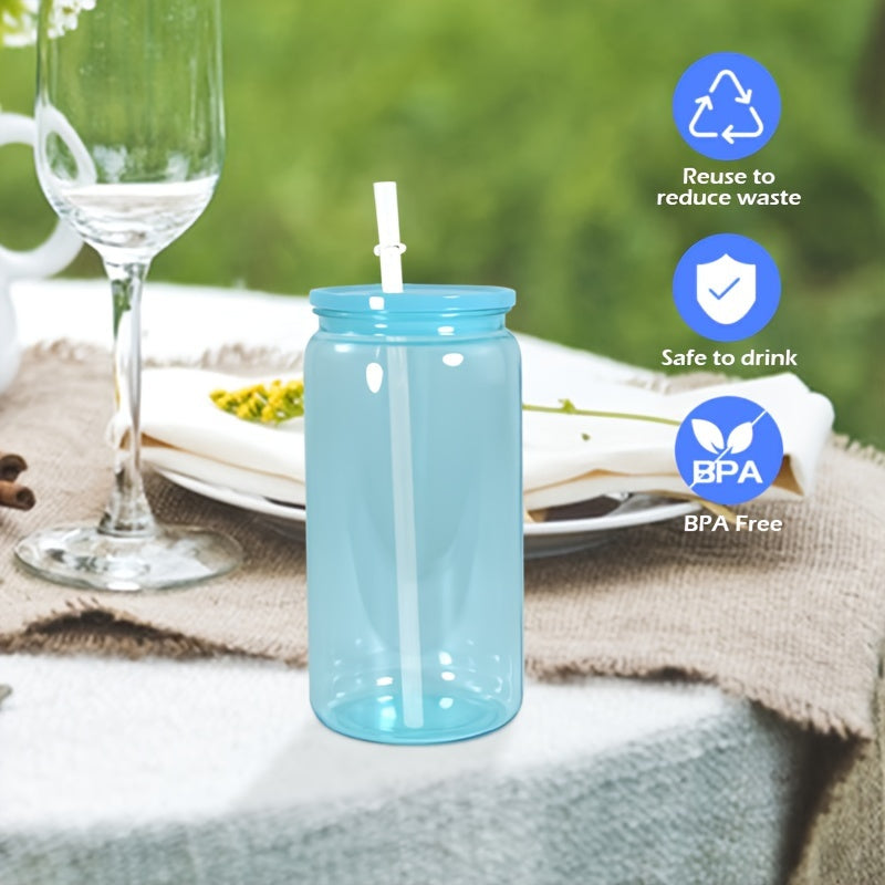 Set of 6 16oz Clear Plastic Cups with Lids and Straws in Vibrant Colors BPA-Free Reusable Drinkware