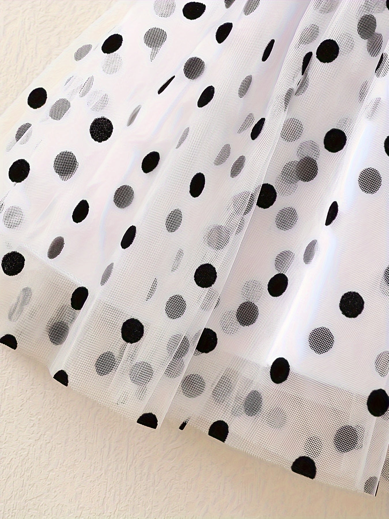 Girls Summer Cotton Dress with Polka Dots and Imitation Denim Print