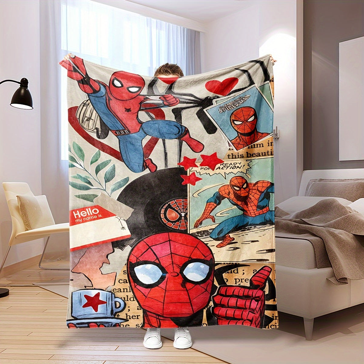 Cartoon Spider Plush Blanket for All Seasons High-Quality Polyester Cozy Bed Sofa Travel Camping