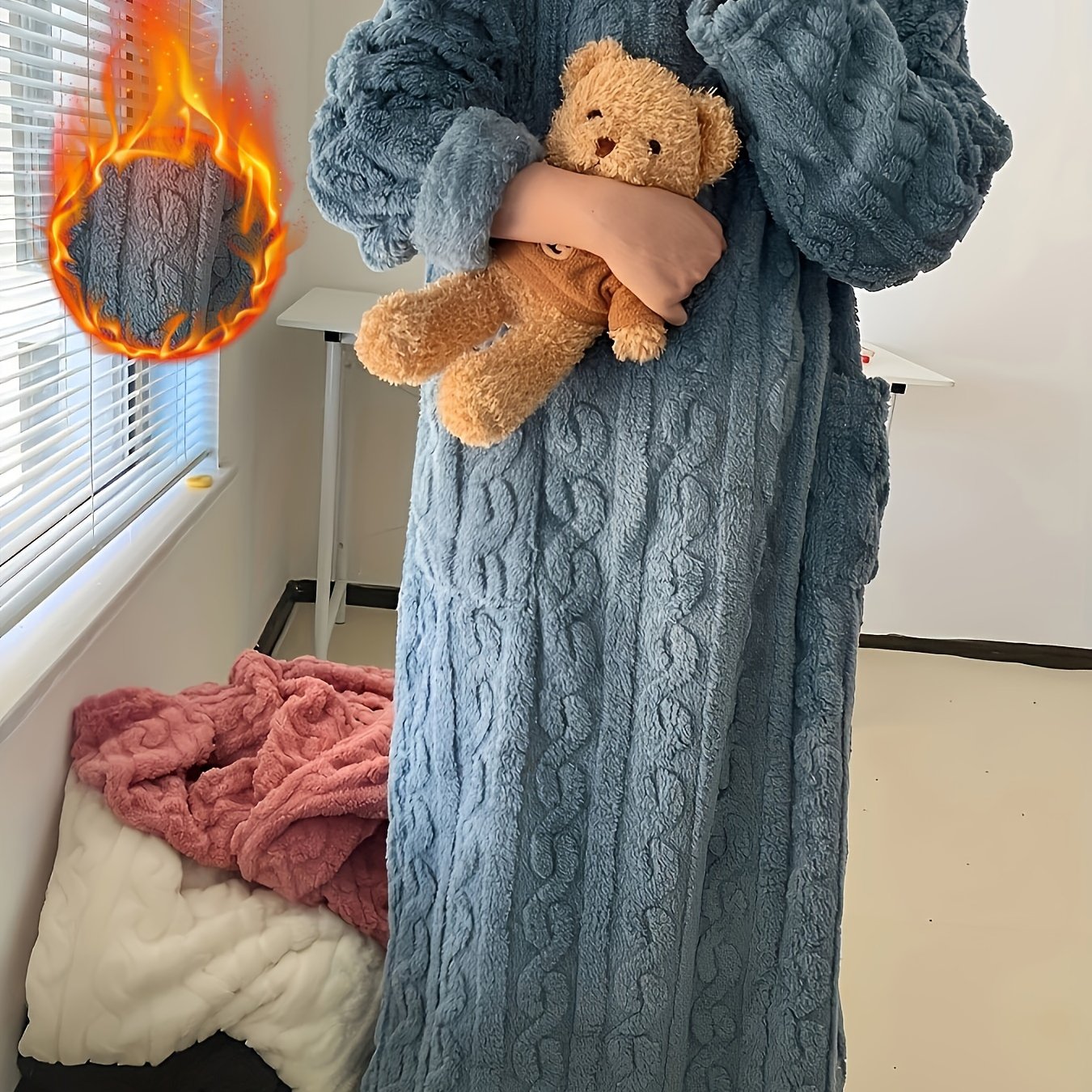 Vestido de talla grande para mujer cálido de manga larga para invierno, mono sobre la rodilla