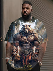 Plus Size Men's 3D Muscle Bear Graphic T-Shirt Polyester Blend Casual Party Outdoor